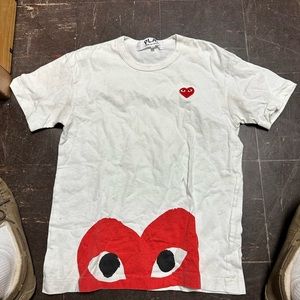 CDG White Tee with Oversized Heart Design
